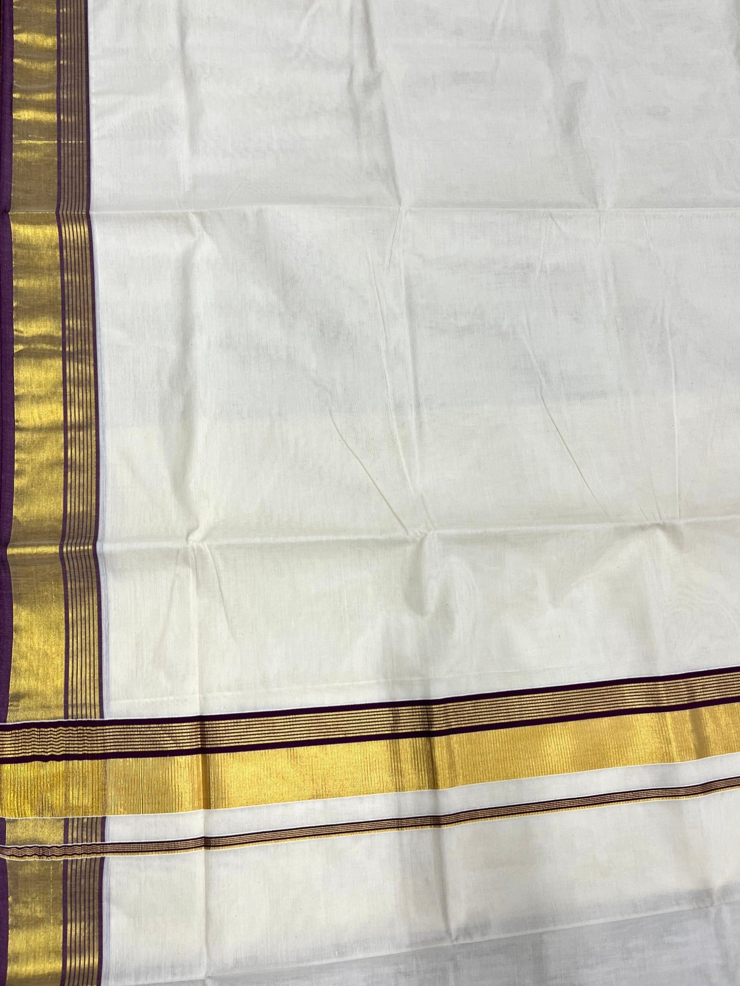 Southloom Pure Cotton Kerala Saree with Kasavu and Purple Border