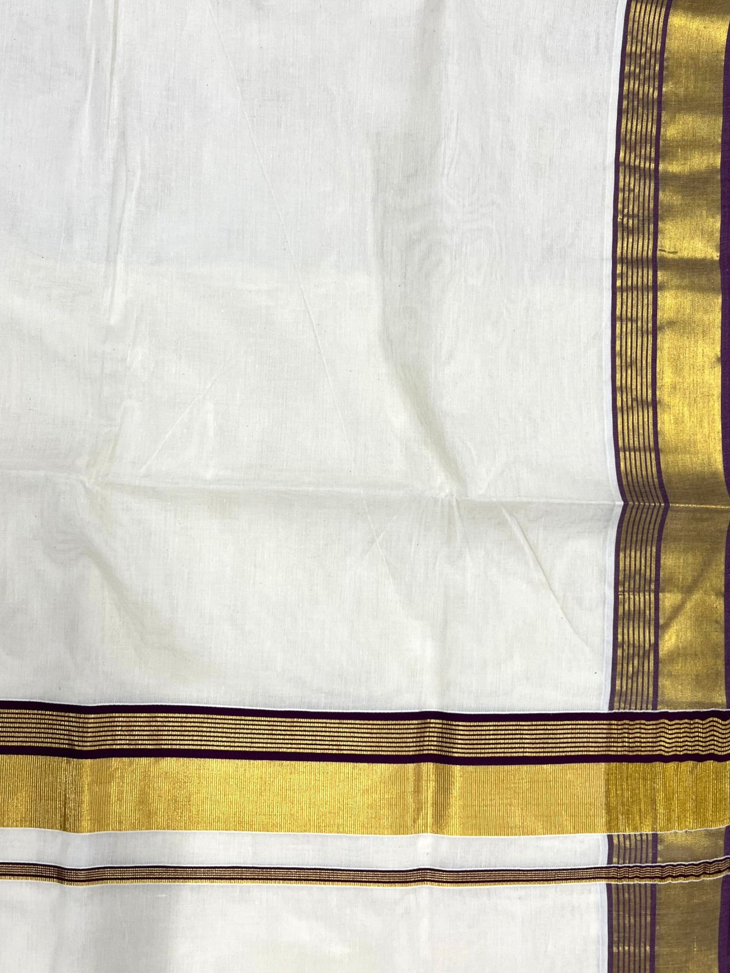 Southloom Pure Cotton Kerala Saree with Kasavu and Purple Border