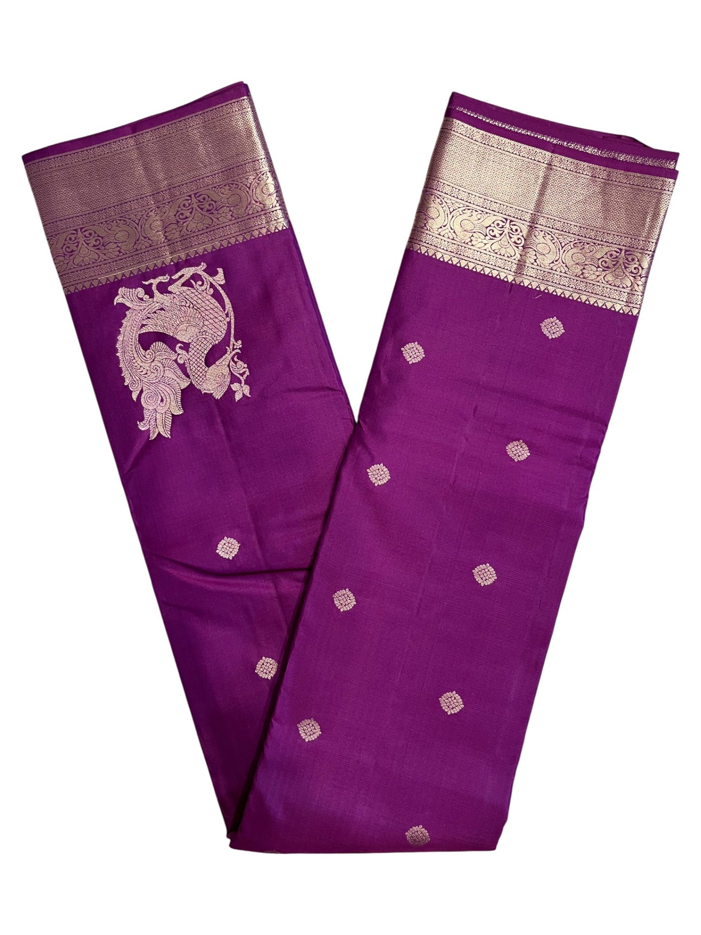 Southloom Pure Handloom Bridal Kanchipuram Silk Saree with Korvai Work (Violet)