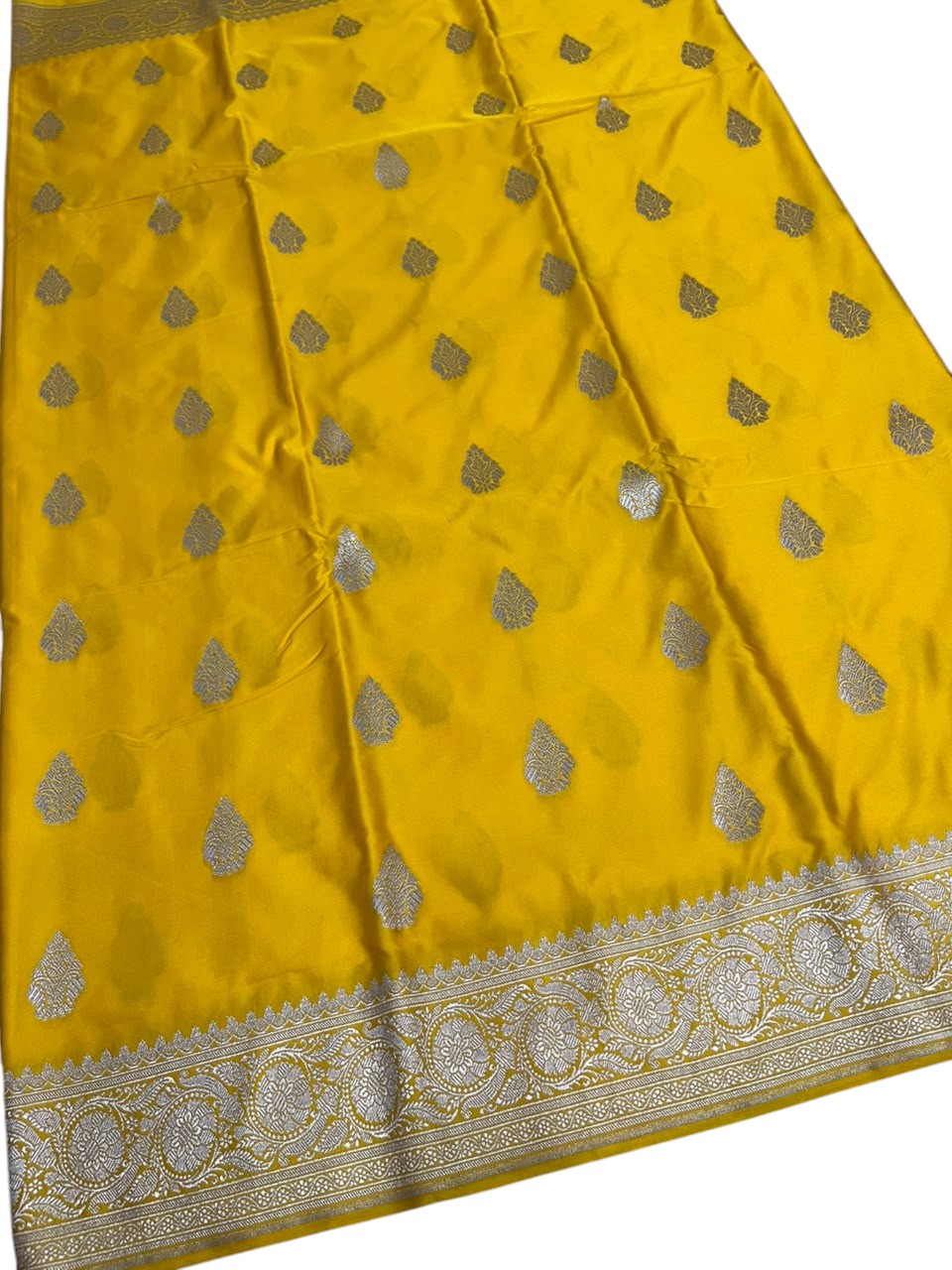 Southloom Satin Banarasi Silk Saree with Woven Work on Body And Borders In Yellow