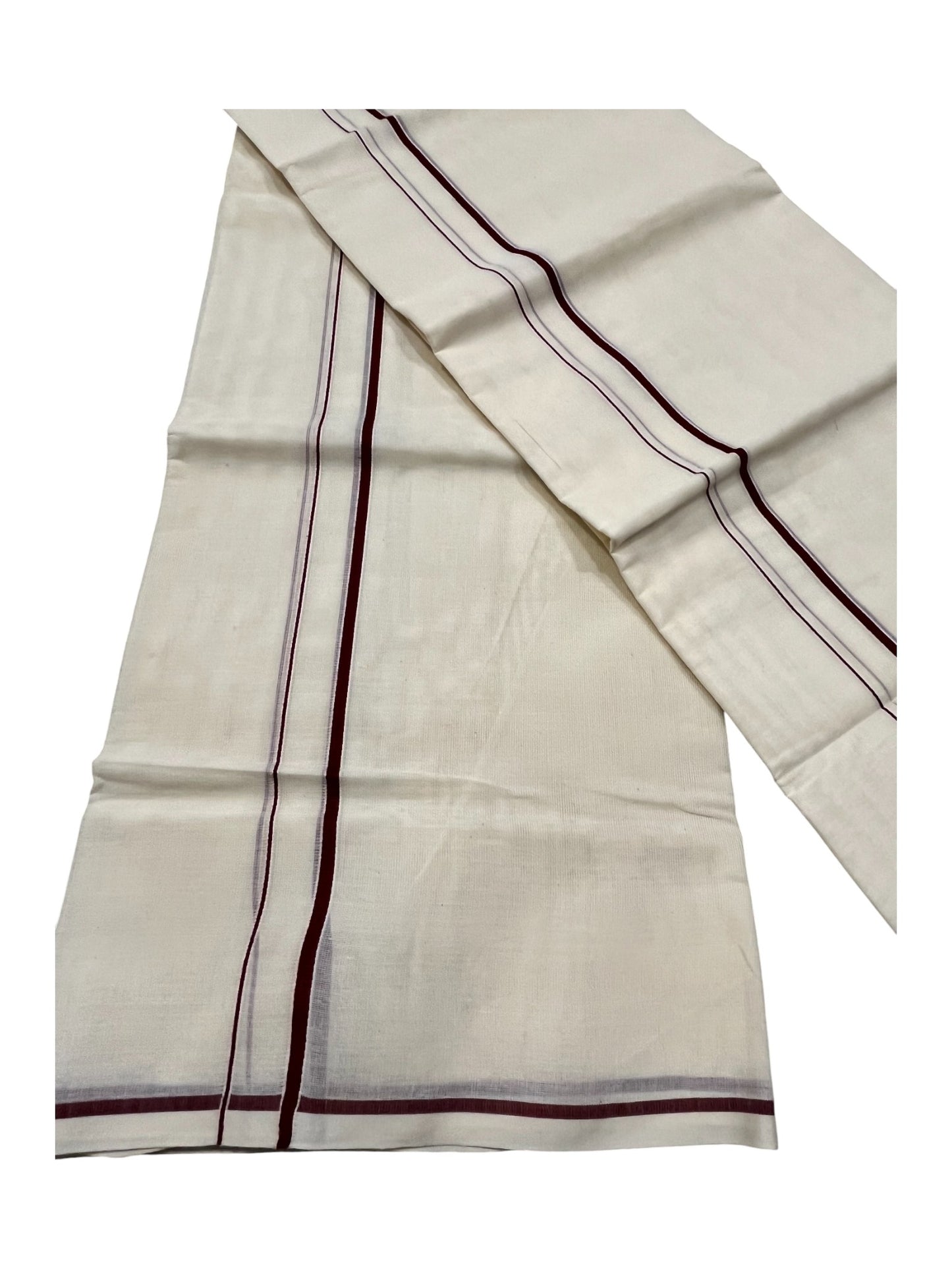 Kerala Cotton Mundum Neriyathum Single (Set Mundu) with Meroon Puliyilakkara