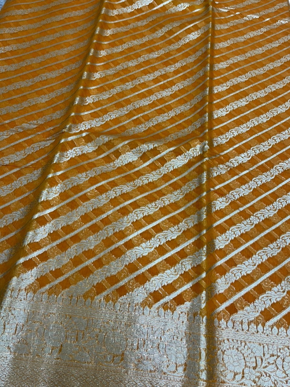 Southloom Cotton Banarasi Silk Saree with Woven Work on Body and Borders (Yellow)