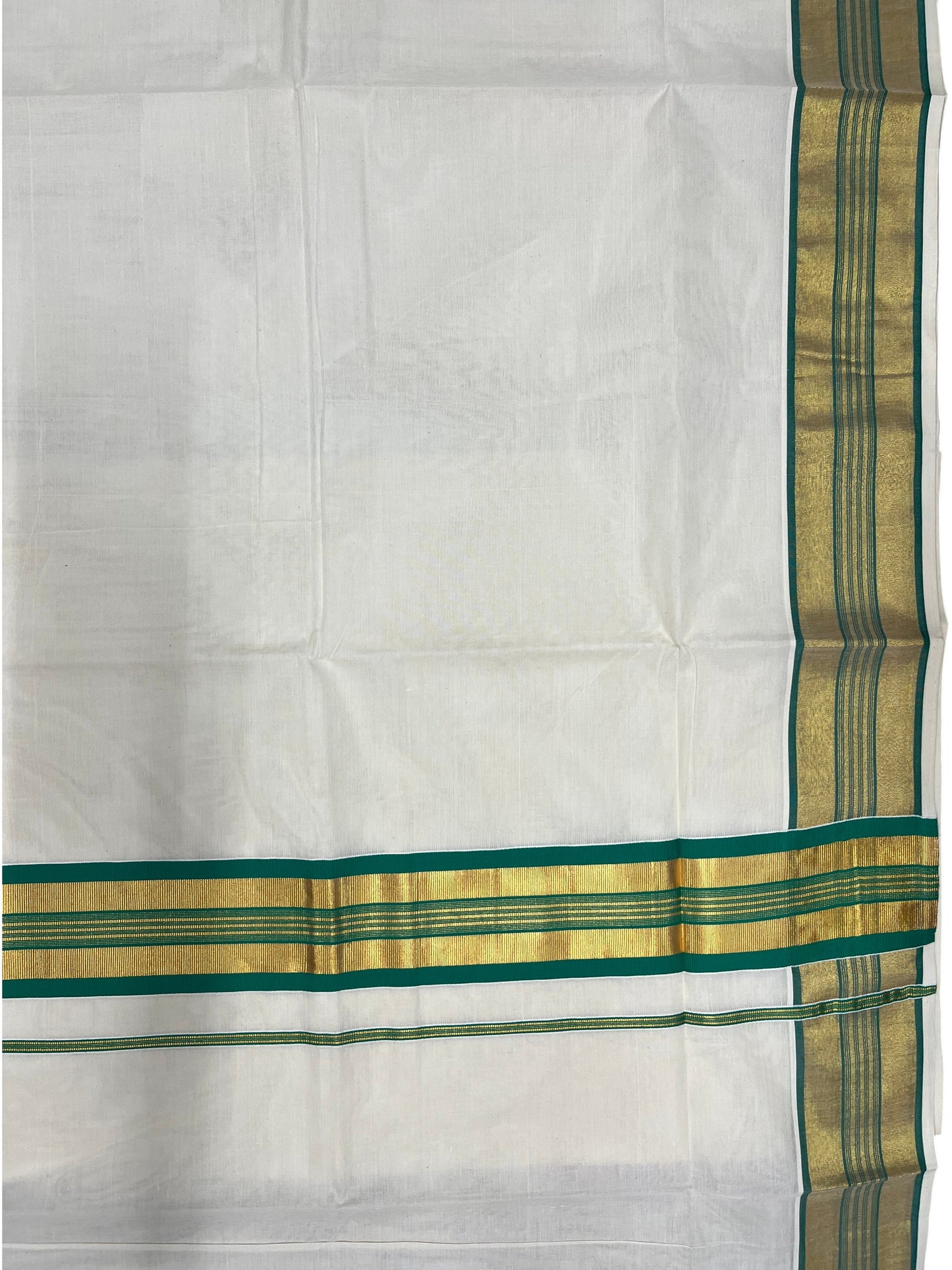 Southloom Kerala Cotton Kasavu Saree with Green Border