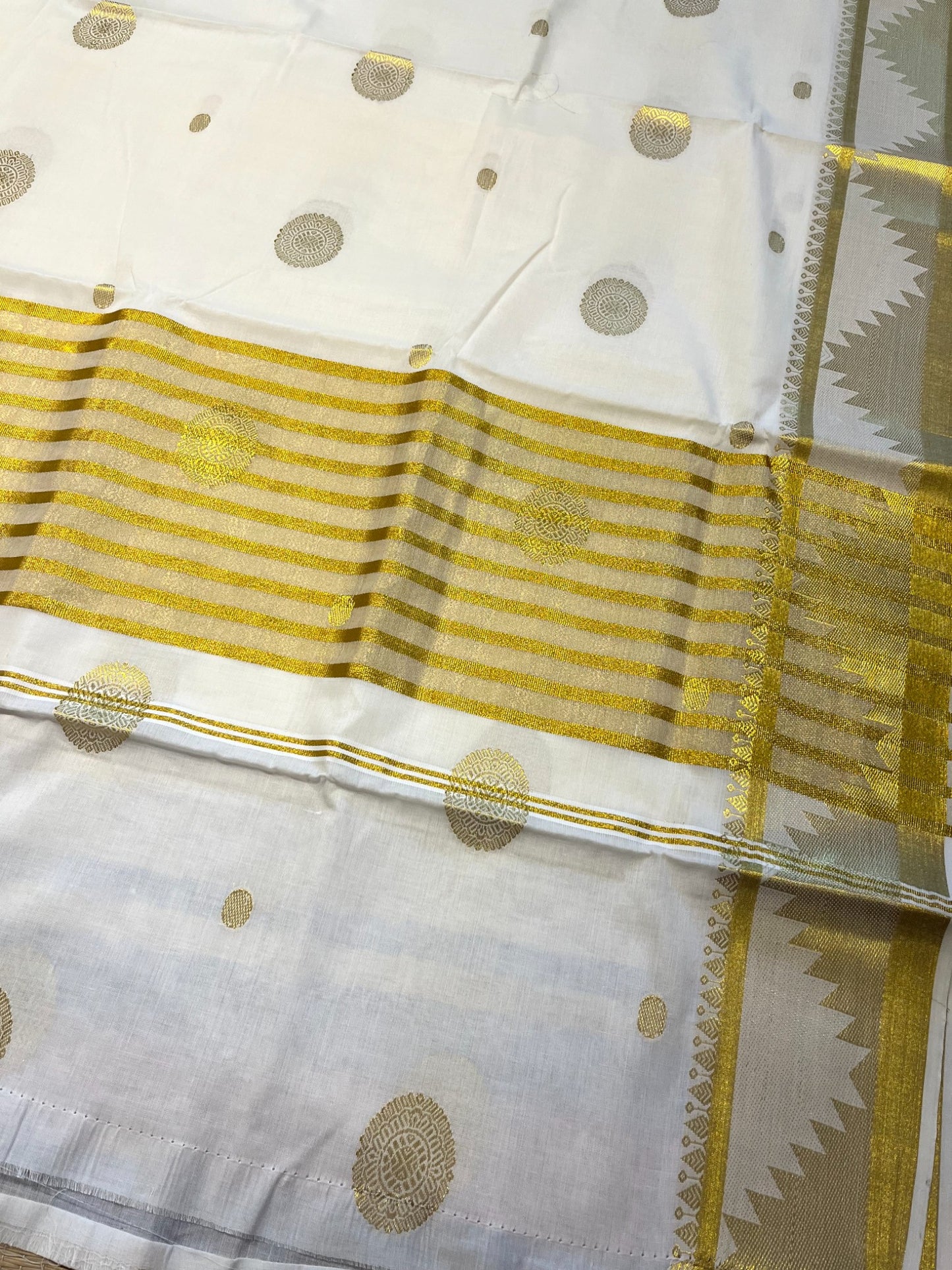 Southloom Cotton Kasavu Saree with Woven Butta Works Across Body and Temple Border