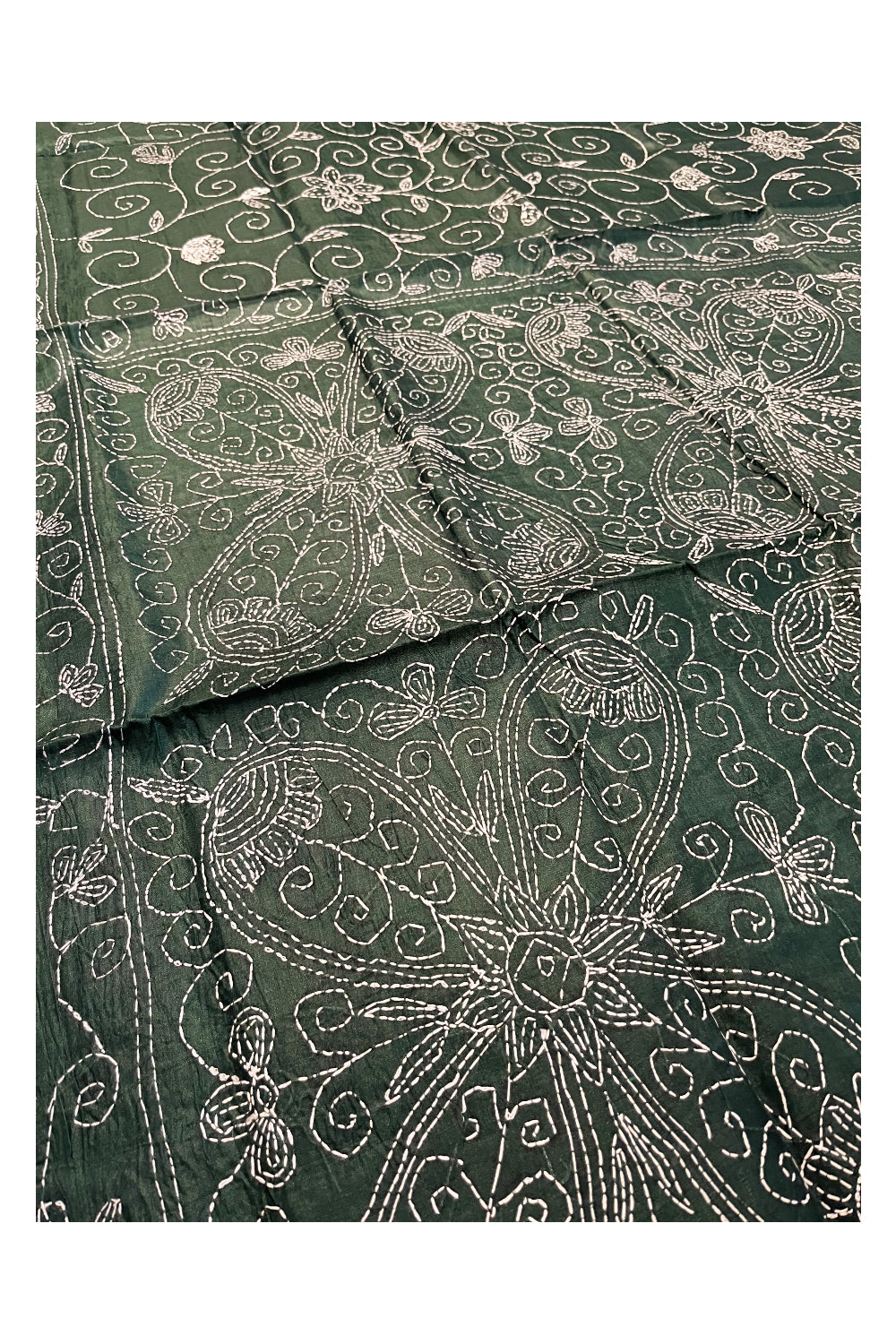 Southloom Kantha Thread Work Designer Green Saree