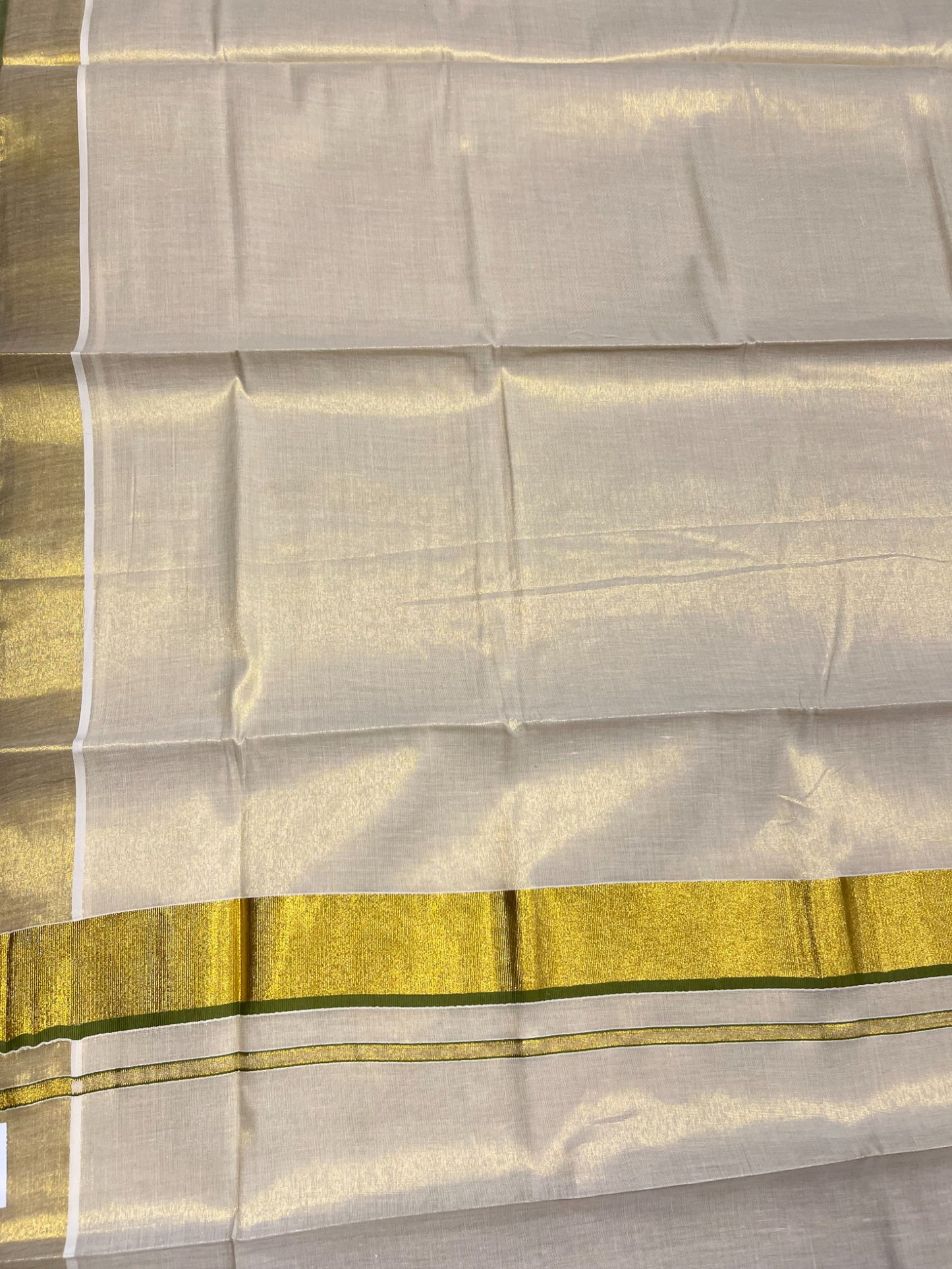 Southloom Kerala Tissue Kasavu Plain Saree With Green Border