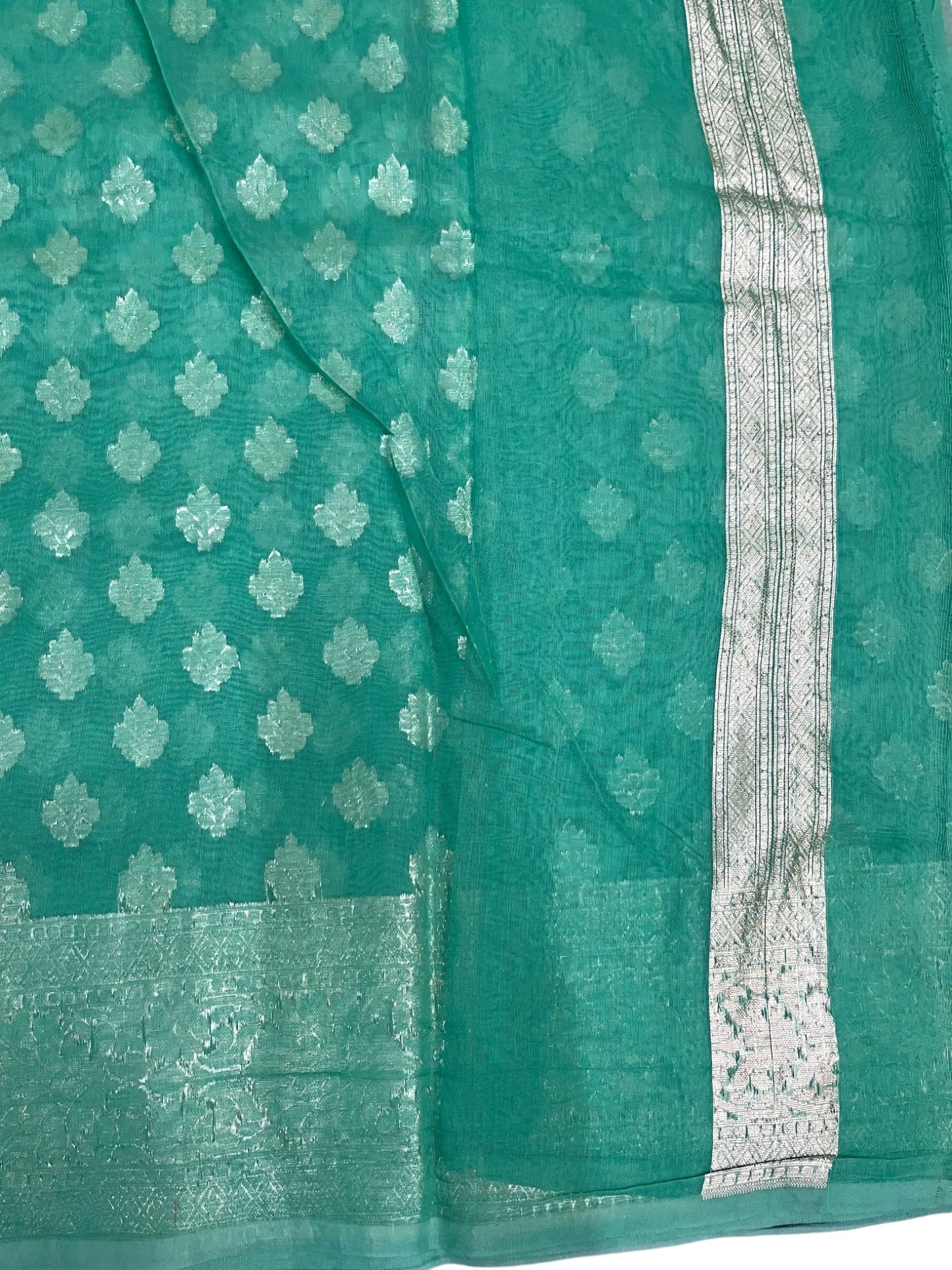 Southloom Cotton Banarasi Silk Saree with Woven Work on Body and Borders (Green)