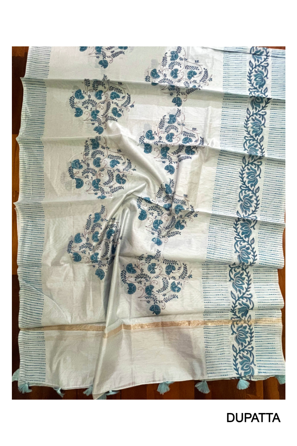 Southloom™ Cotton Churidar Salwar Suit Material in Blue Prints on Body