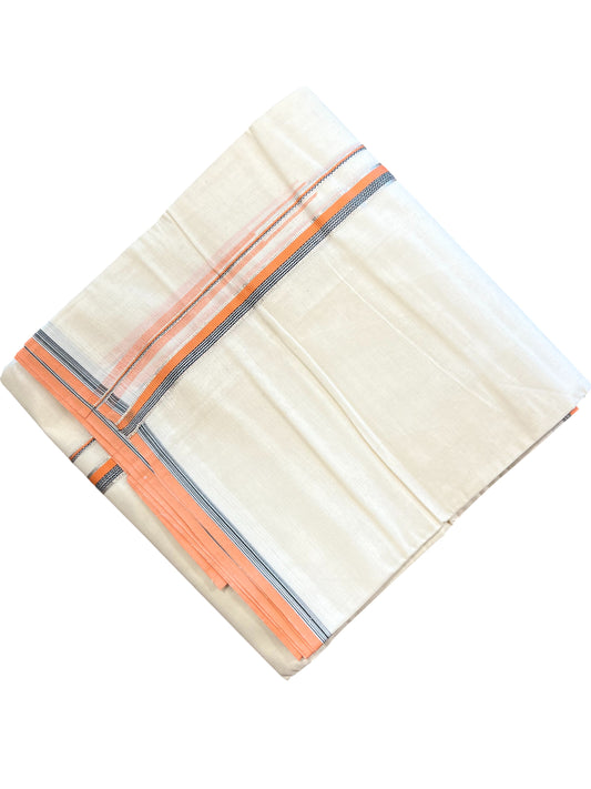 Southloom Pure Cotton Mundu with silver and Orange an Gray Border (South Indian Kerala Dhoti)
