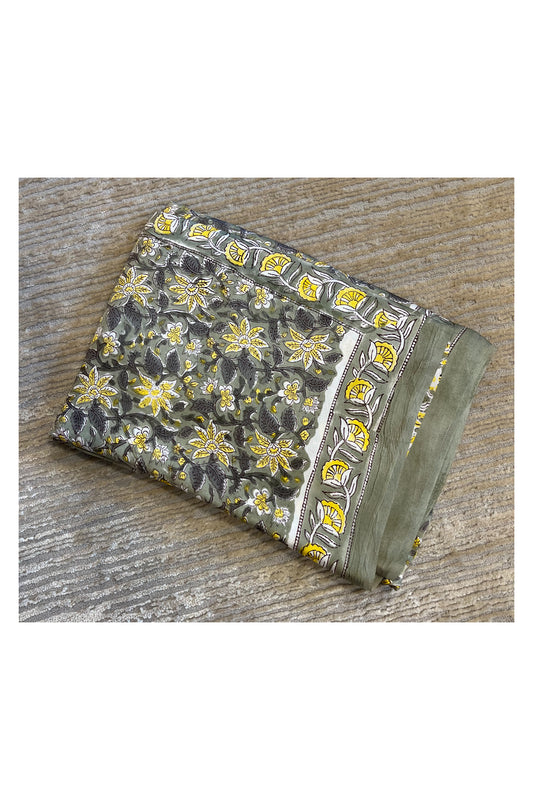 Southloom Pure Modal Silk Saree With Original Hand Block Print On Body Pallu And Blouse