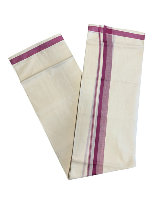 Southloom Pure Cotton  Double Mundu With Purple Border (South Indian Kerala Dhoti)