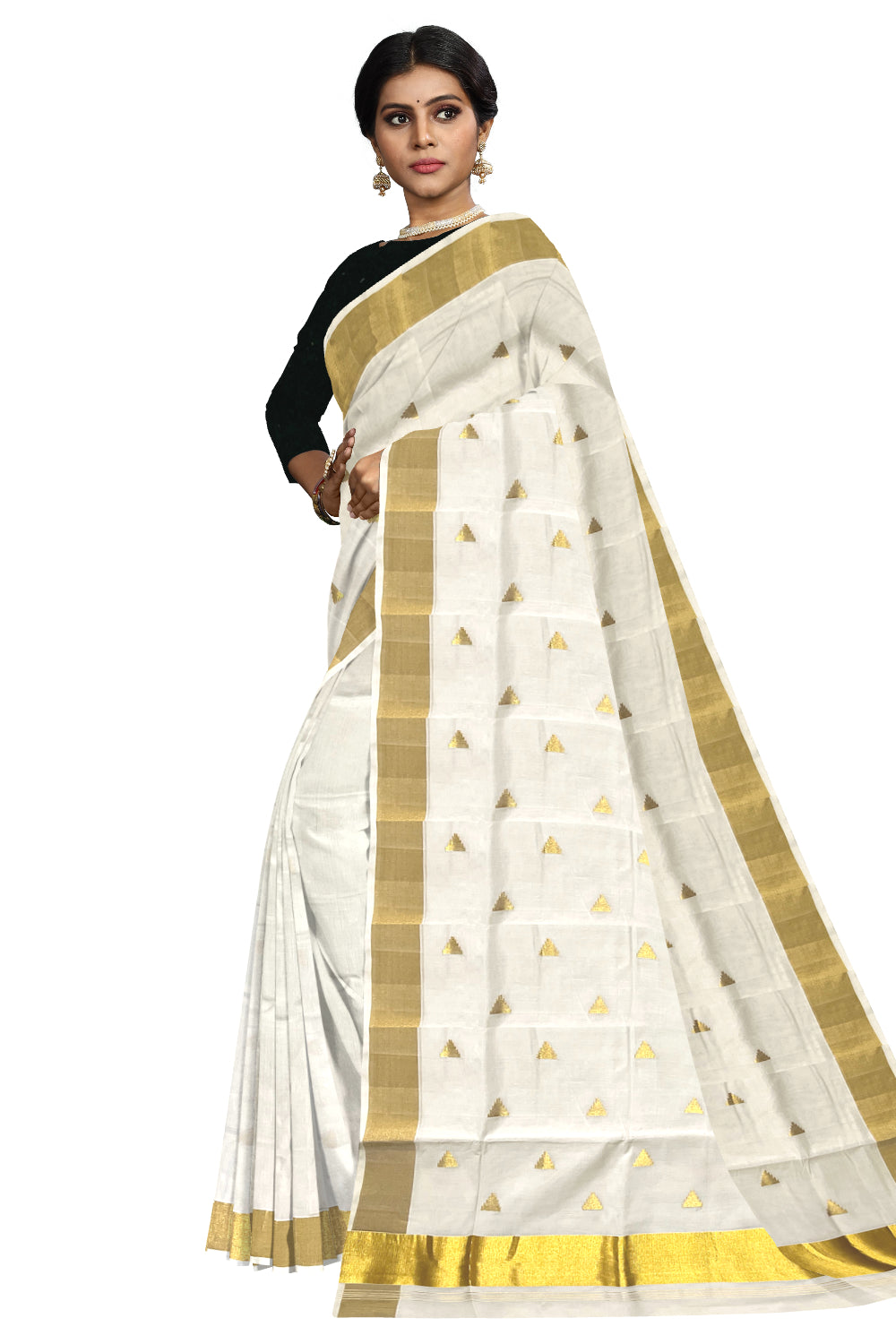 Southloom™ Premium Handloom Kerala Saree with Kasavu Leaf Woven Designs