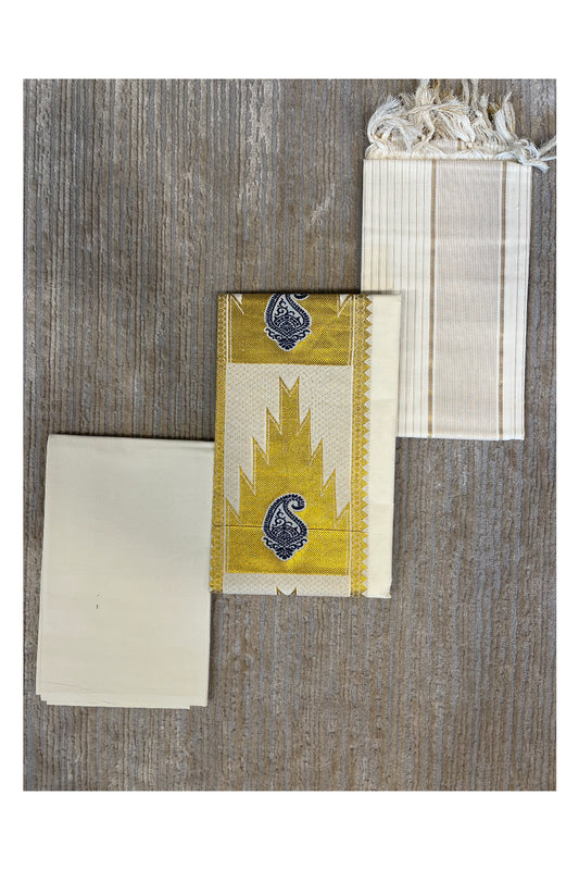 Southloom™ Cotton Churidar Salwar Suit Material with Gold And Blue  Work (include Lines Shawl / Dupatta)