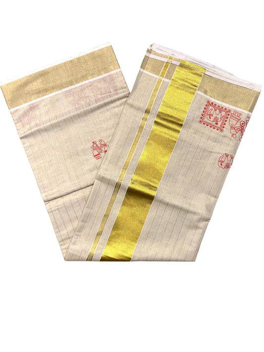 Southloom Tissue Check Kerala Kasavu Saree with Embroidery Design