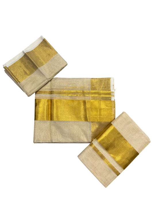 Southloom Premium Handloom Set Mundu with Kasavu and Golden Border (2.80 Mtr)