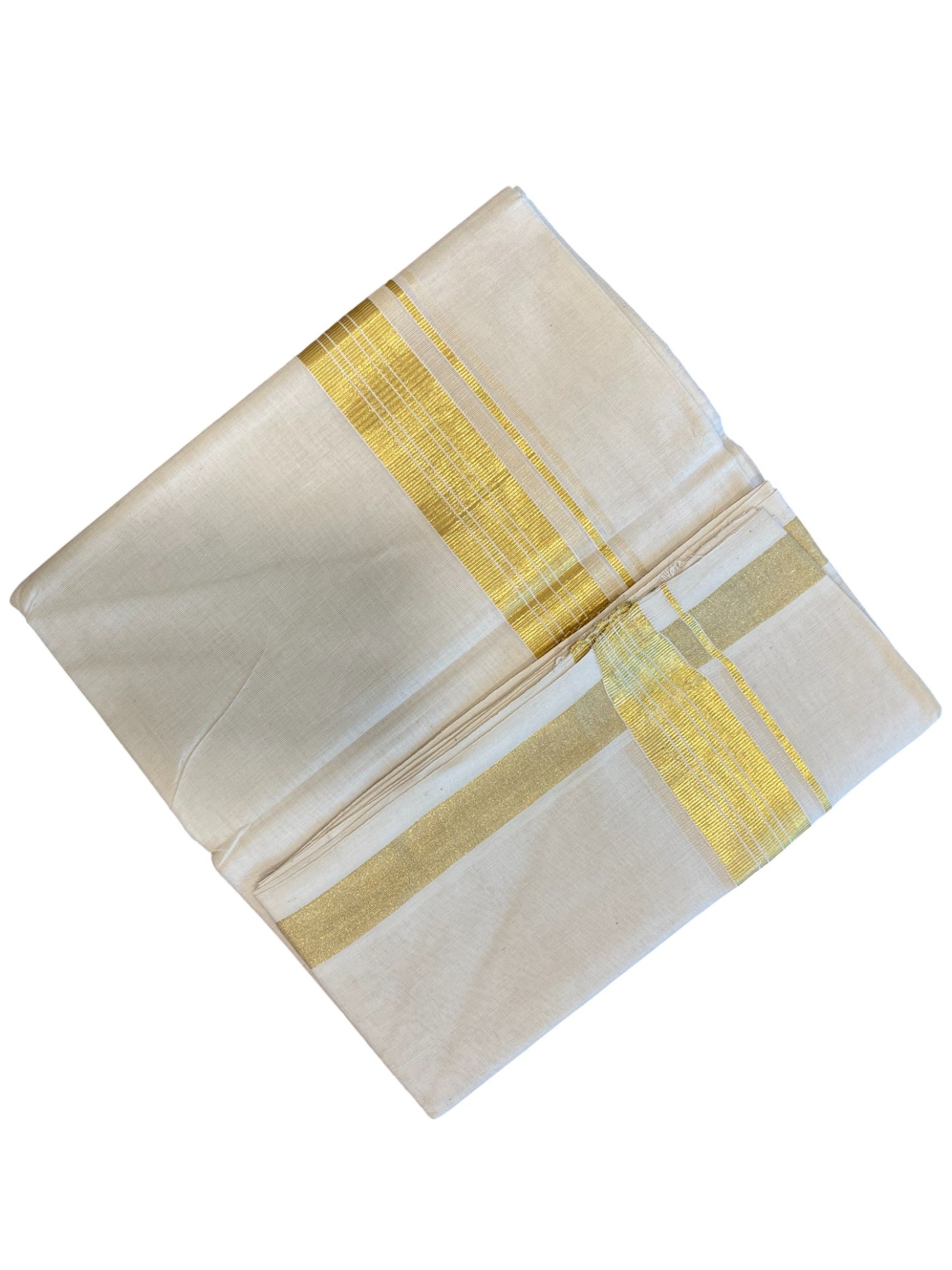 Southloom Premium Handloom Cotton Double Mundu with Gold Kasavu