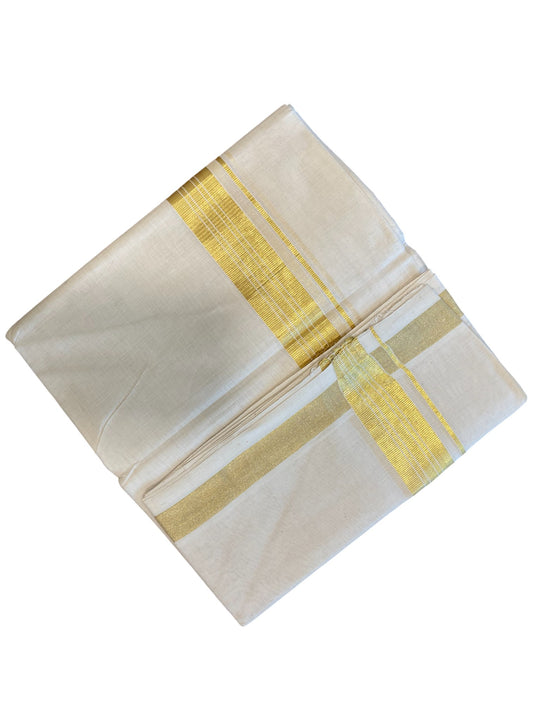 Southloom Premium Handloom Cotton Double Mundu with Gold Kasavu