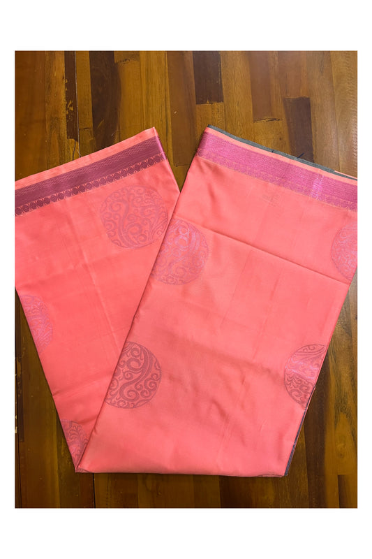 Southloom Soft Silk Peach Designer Woven Saree with Heavy Work on Pallu