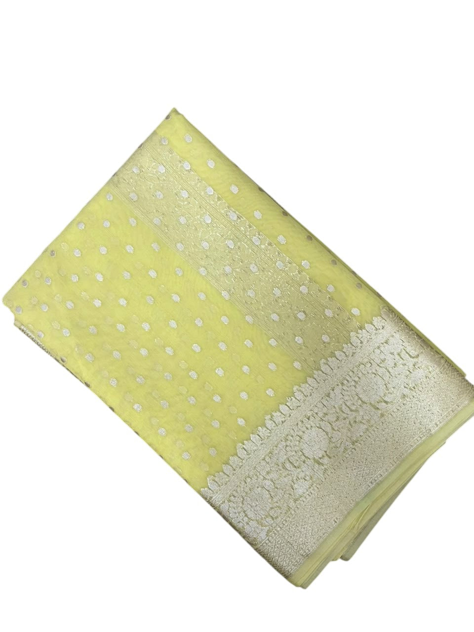 Southloom Cotton Banarasi Silk Saree with Woven Work on Body and Borders (Yellow)