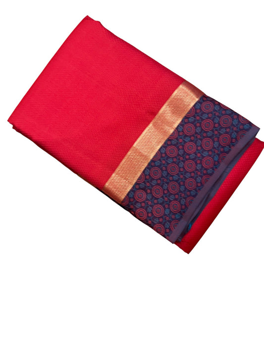 Southloom Pure Handloom Bridal Kanchipuram Silk Saree with Korvai Work(Red&Blue)