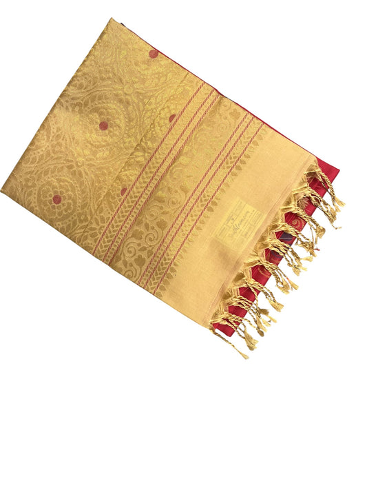 Southloom Pure Handloom Kanchipuram Silk Saree with Butta Work (Beige & Peach)