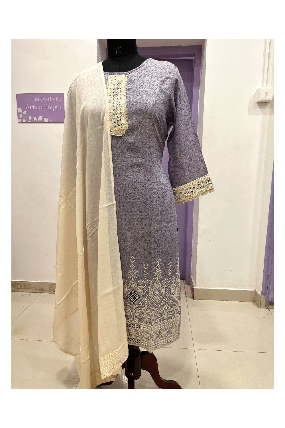 Southloom Stitched Semi Silk Salwar Set in Light Violet Prints