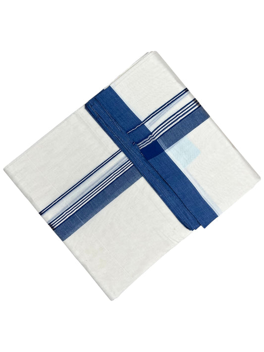 Southloom Pure Cotton Mundu with Silver Lines and Blue Border (South Indian Kerala Dhoti)