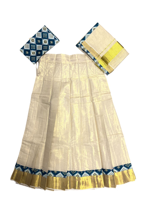 Southloom Semi Stitched Tissue Dhavani Set with Pavada and Ajrakh Blouse Piece