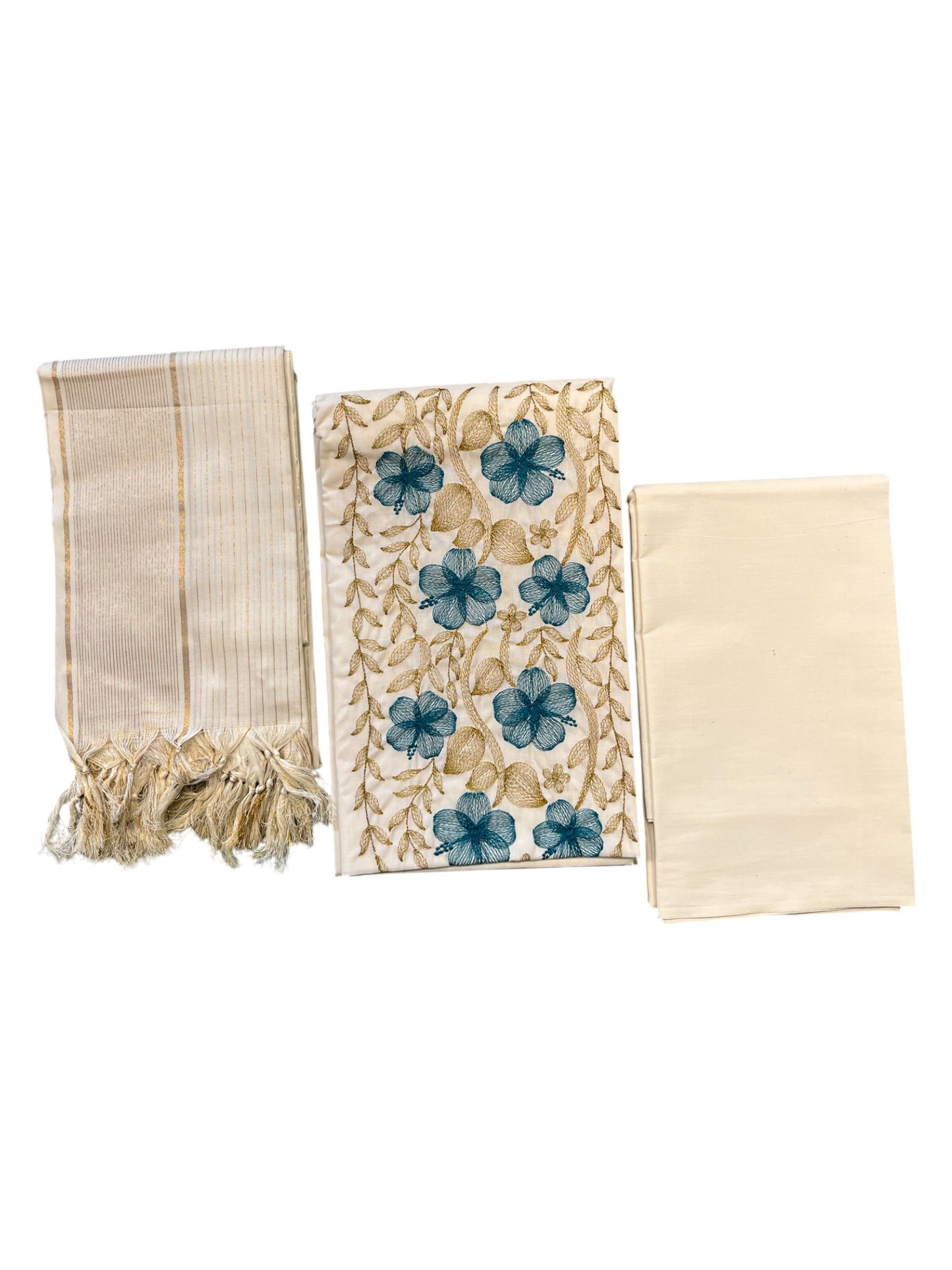 Southloom™ Cotton Churidar Salwar Suit Material with  Blue Embroidery Work (include Lines Shawl / Dupatta)