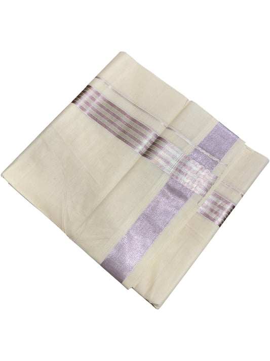 Kerala Cotton Double Mundu with Silver And Rose Copper Lines  Border  (South Indian Dhoti)
