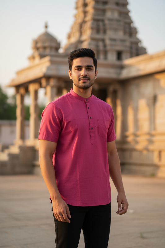Southloom Pink Short Cotton Kurta Shirt for Men