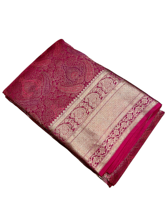Southloom Pure Handloom Bridal Kanchipuram Silk Saree with Korvai Work (Magenta)