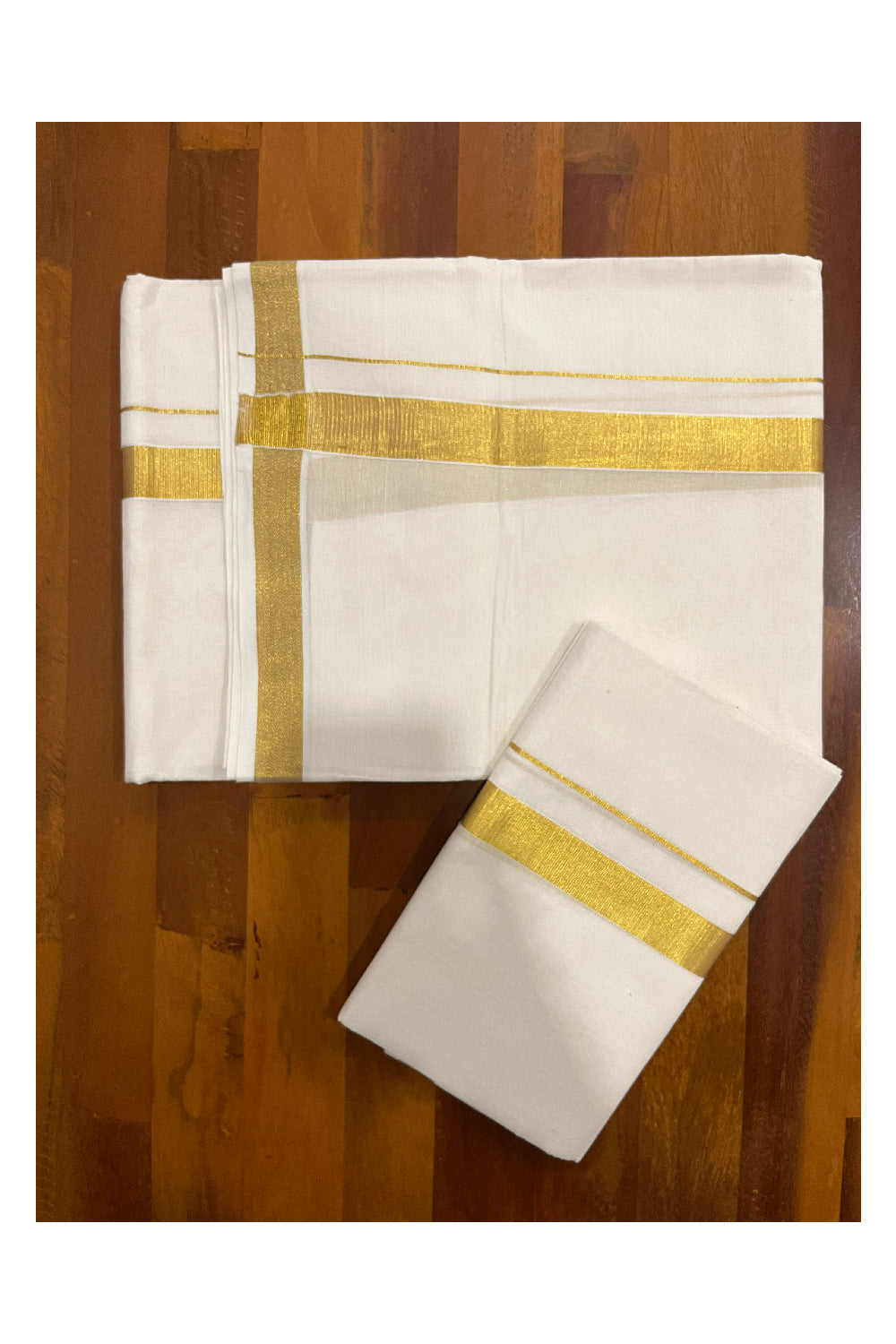 Kerala Cotton Double Set Mundu (Mundum Neriyathum) with 1 inch Half Fi