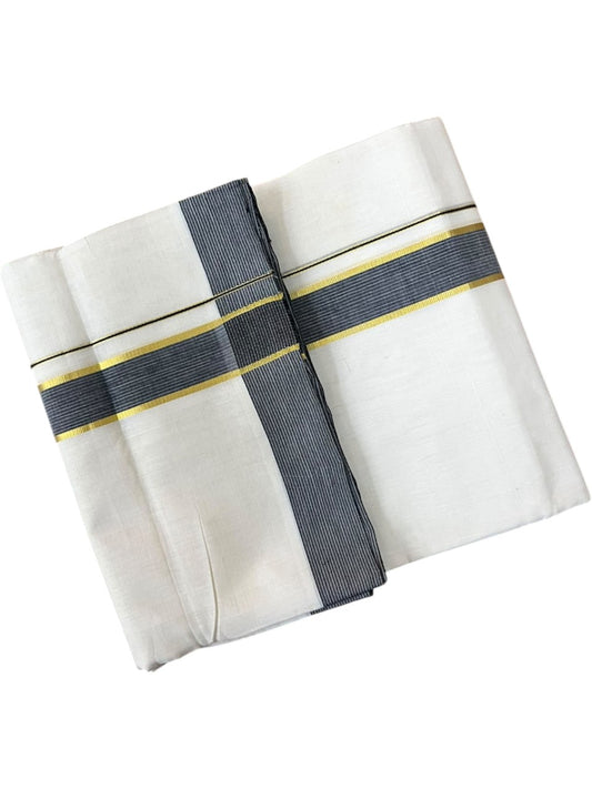 Southloom Balaramapuram Unakkupaavu Premium Handloom Cotton Double Mundu with Gold Kasavu and Black Border