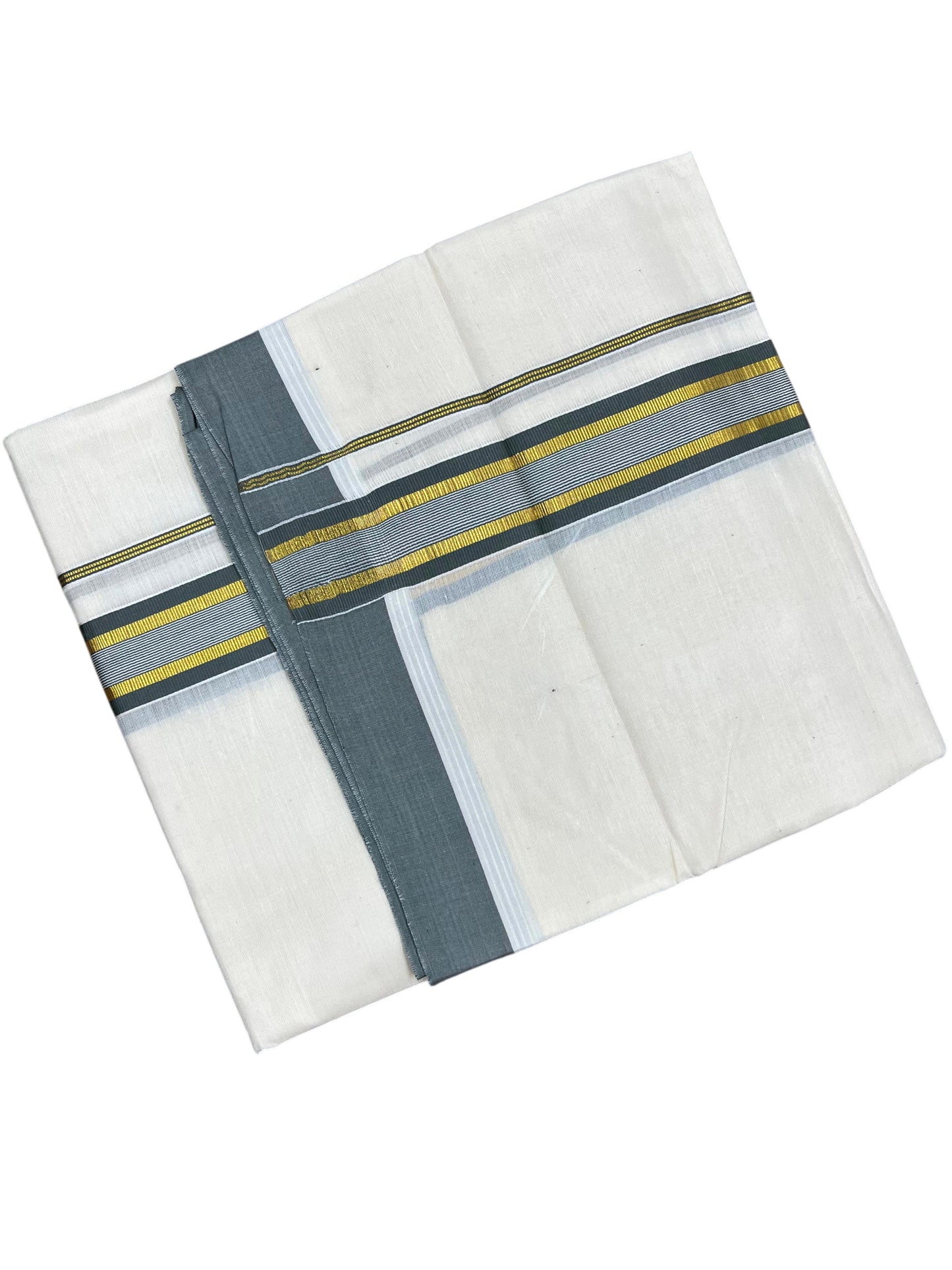 Southloom Pure Cotton Mundu with Gray Border (South Indian Kerala Dhoti)