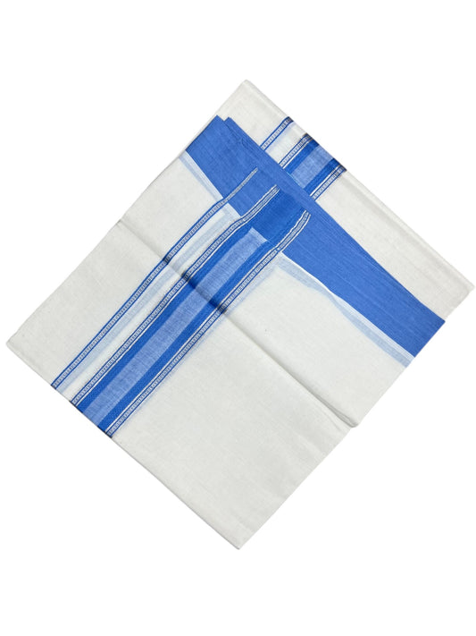 Southloom Kerala Pure Cotton Double Mundu with Silver Lines and Blue Border with (South Indian Dhoti)