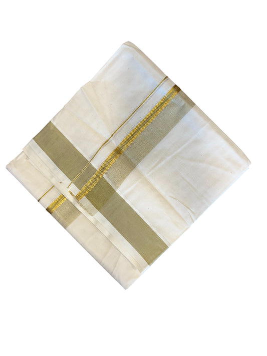 Southloom Pure Cotton Mundu with Beige Lines and Beige Border (South Indian Kerala Dhoti)