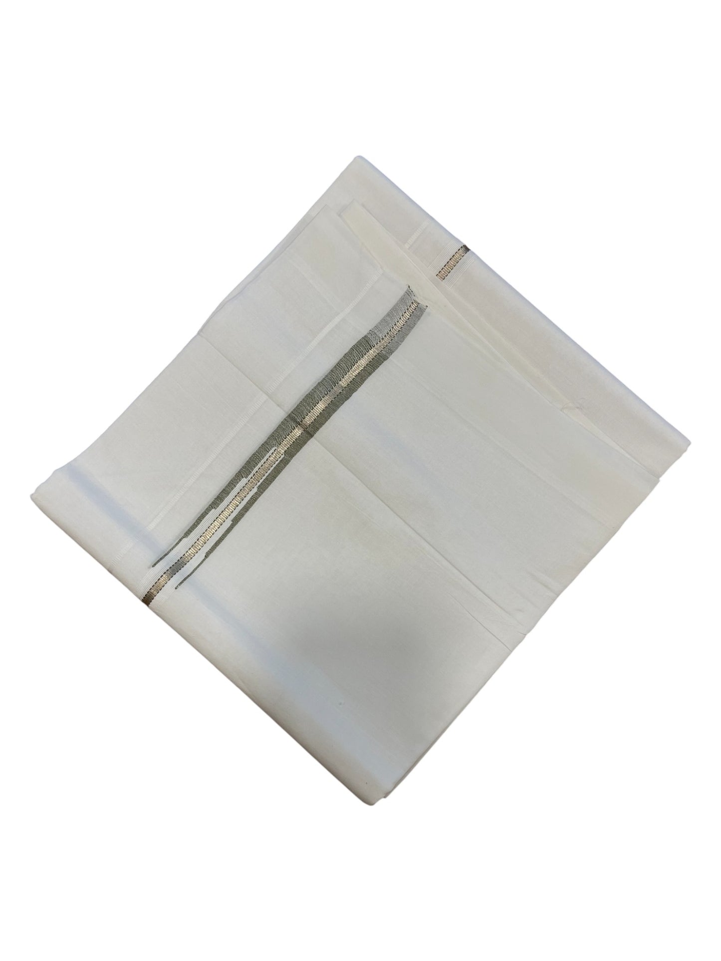 Pure White Cotton Double Mundu with Silver Chutti Kara (South Indian Dhoti)