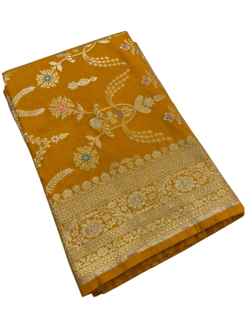 Southloom Pure Banarasi Silk Saree with Woven Work on Body and Borders (Yellow)