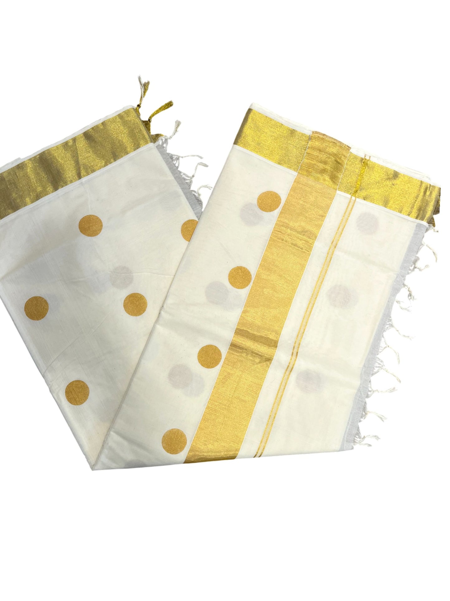 Southloom Kerala Cotton Kasavu Saree with Polka Dots Across Body