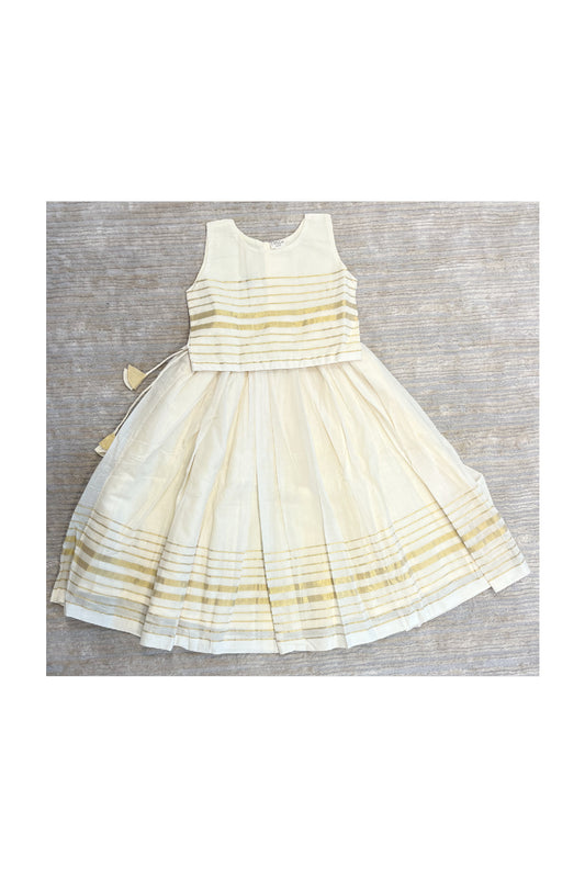 Southloom Premium Kasavu Pavada and Blouse in Balaramapuram Handloom Fabric for Girls