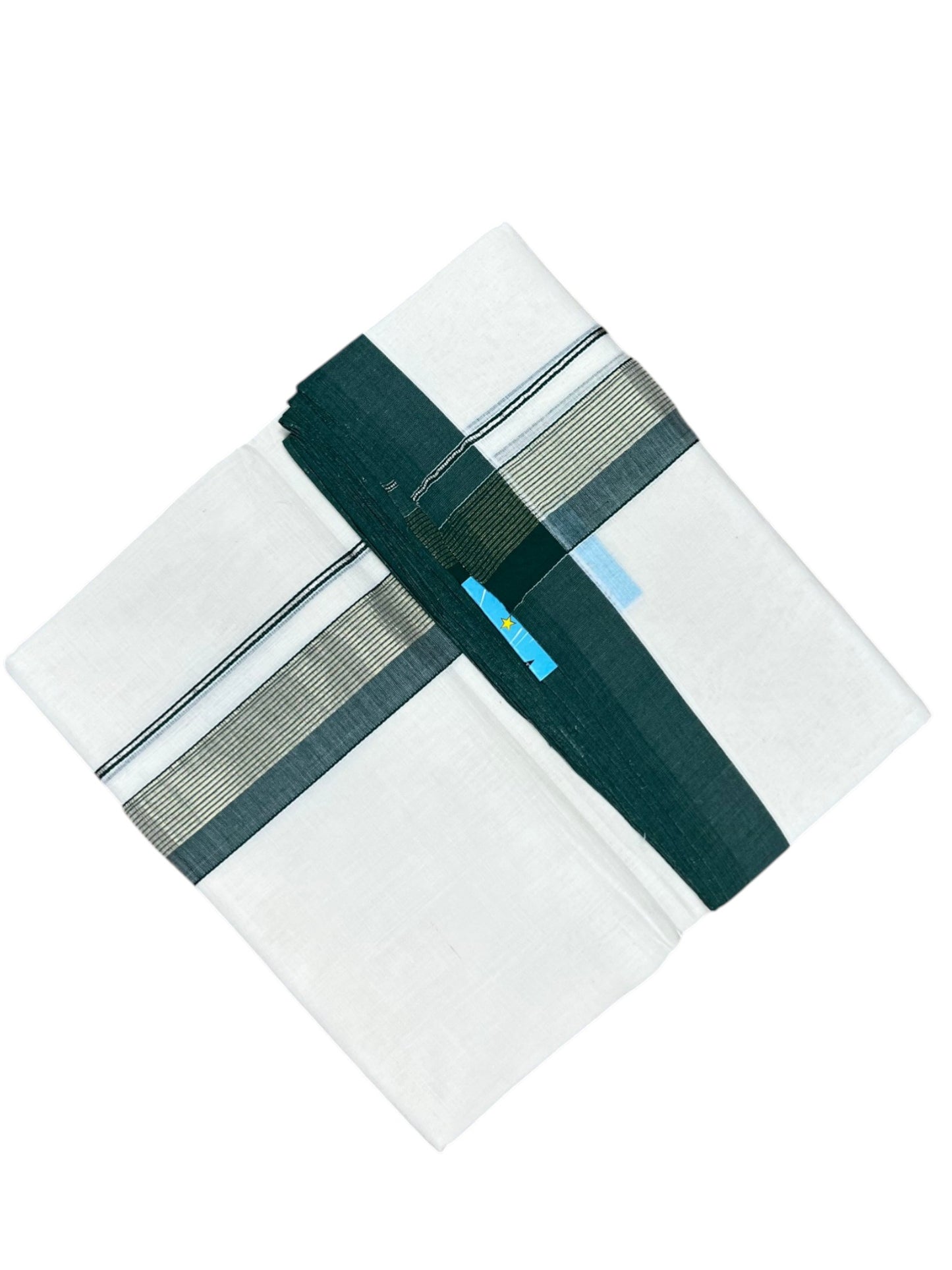 Southloom Unakkupaavu Premium Handloom Cotton Double Mundu with Gold Kasavu and Green Border