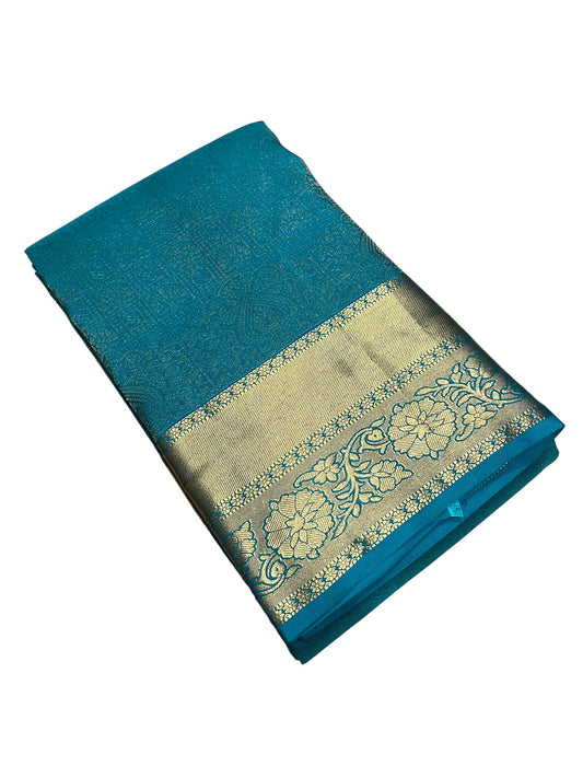 Southloom Pure Handloom Bridal Kanchipuram Silk Saree with Korvai Work (Blue)