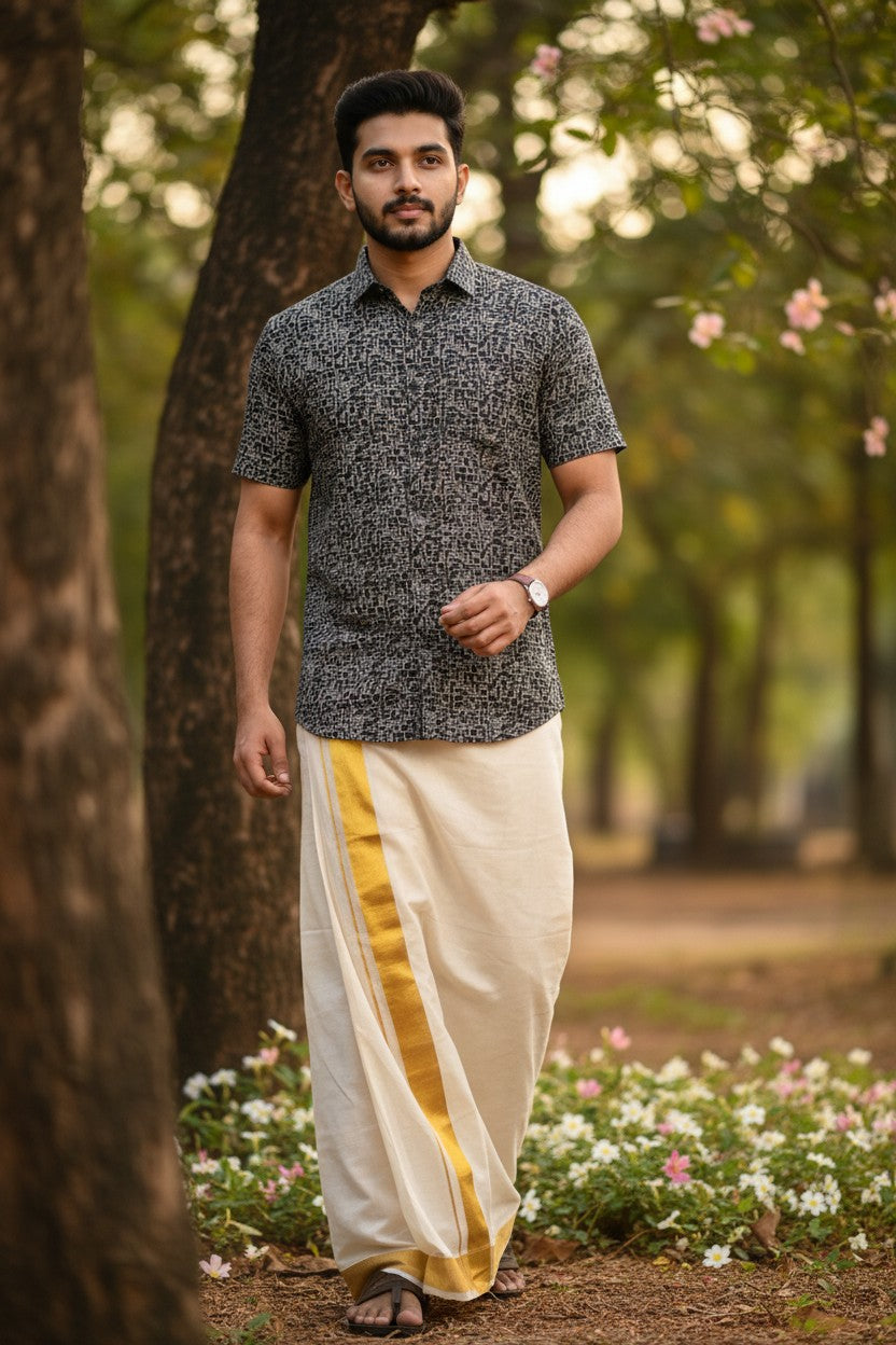 Southloom Pure Cotton Black Printed Shirt SLSHIRT 40 HS