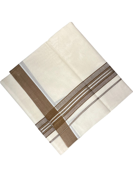 Southloom Kerala Pure Cotton Double Mundu with Brown And Silver Lines Border (South Indian Dhoti)