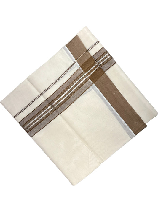 Southloom Kerala Pure Cotton Double Mundu with Brown And Silver Lines Border (South Indian Dhoti)