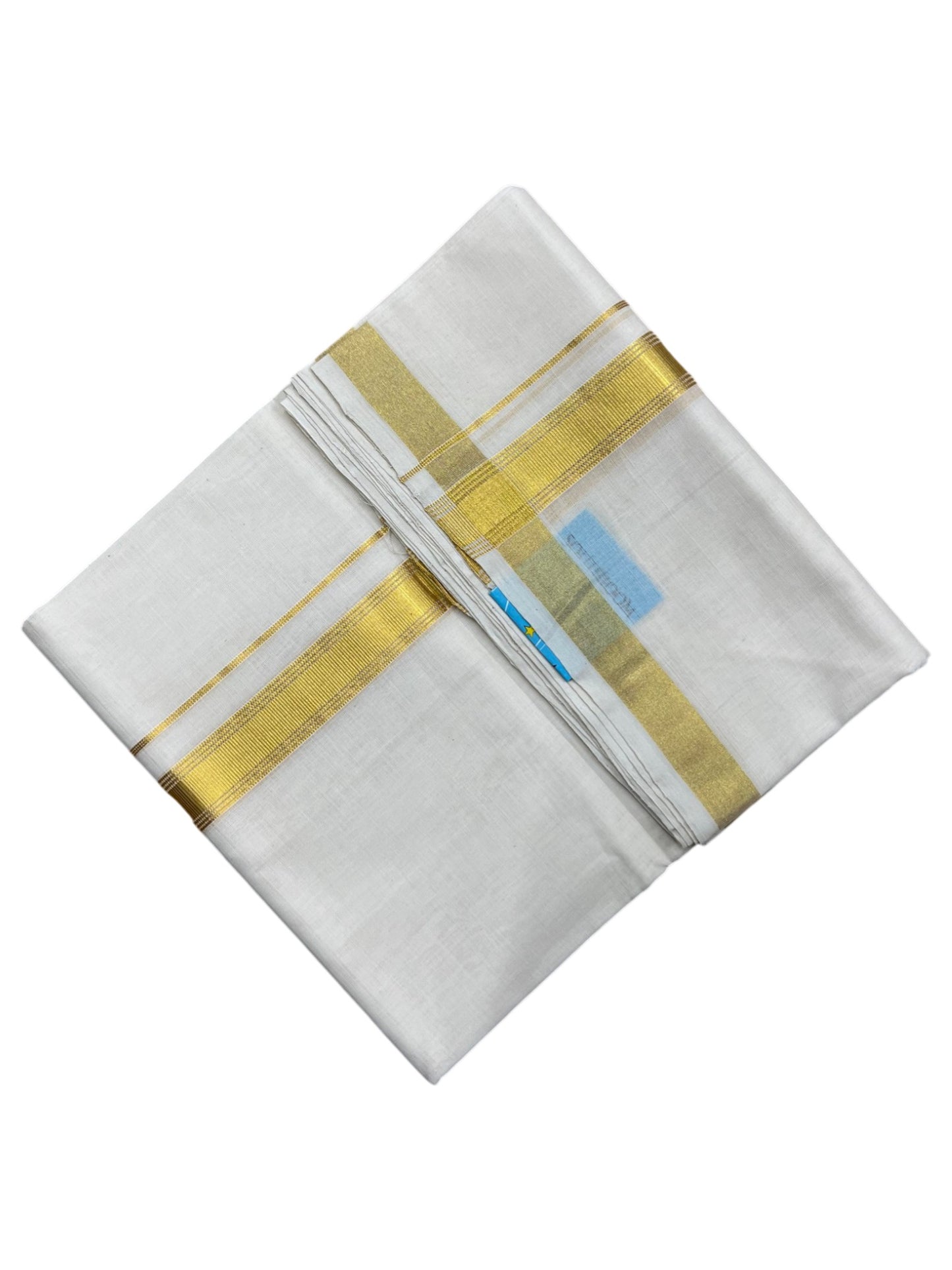 Southloom Premium Handloom Cotton Double Mundu with Gold Kasavu Border
