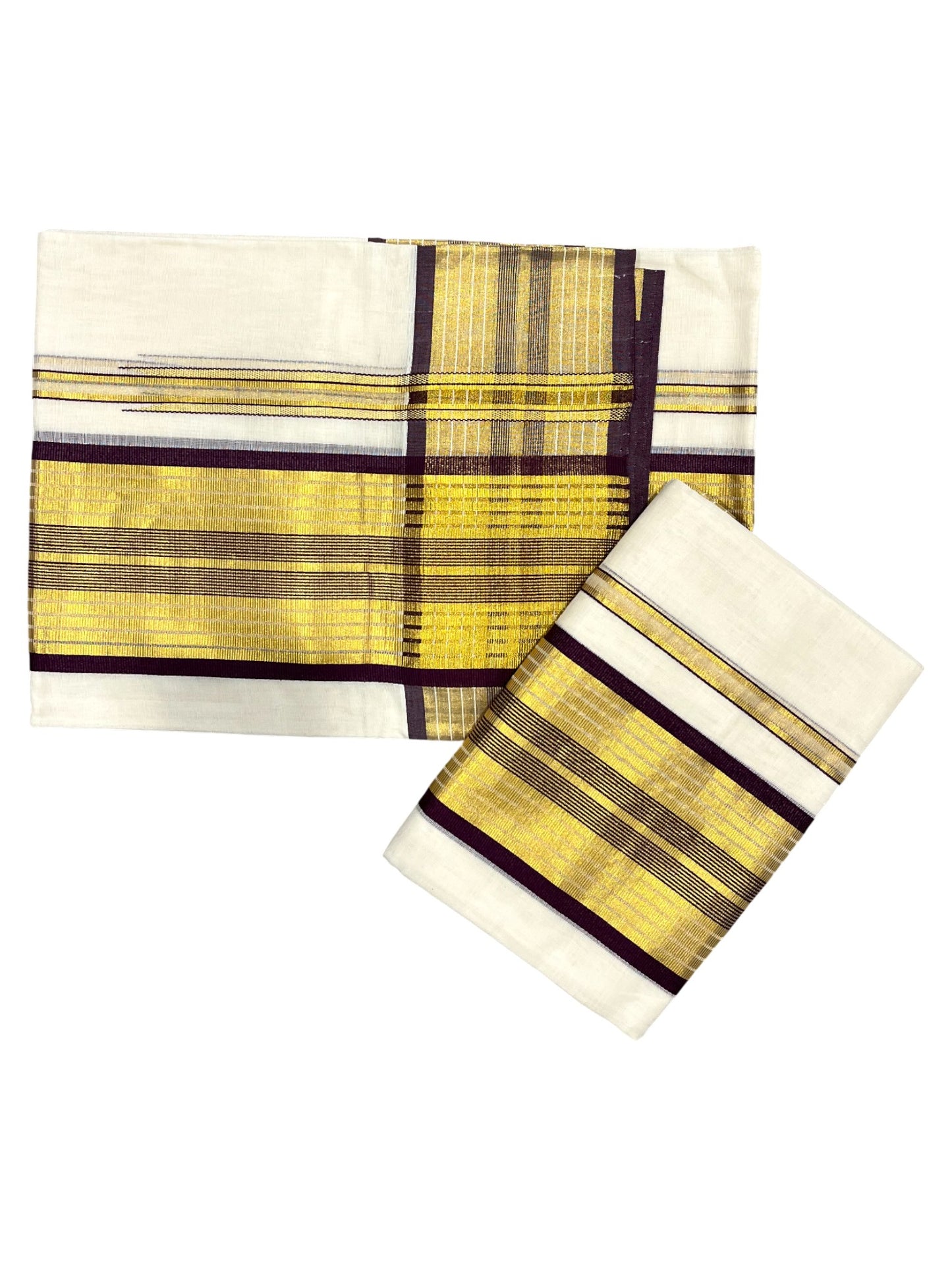 Southloom Premium Handloom Set Mundu with Kasavu Purple and Golden Border (2.80 Mtr)