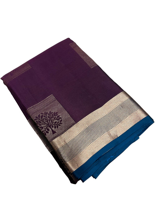 Southloom Pure Handloom Kanchipuram Silk Saree with Butta Work (Violet & Blue)