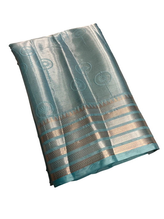 Southloom Tissue Silk Saree with Woven Work on Body and Borders (Blue)